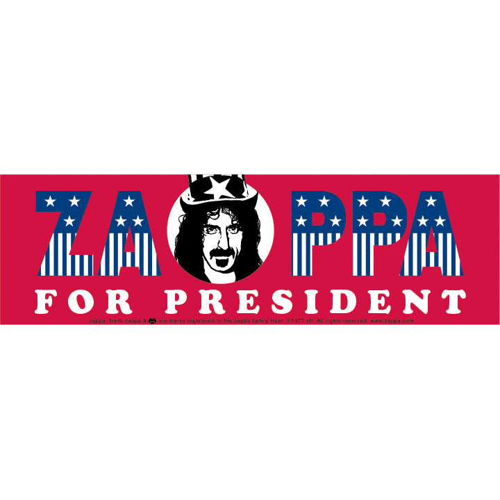 ZAP-1016 - Frank Zappa - For President Bumper Sticker - Set of 6